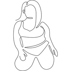 Chabby woman kneeling body minimal line art