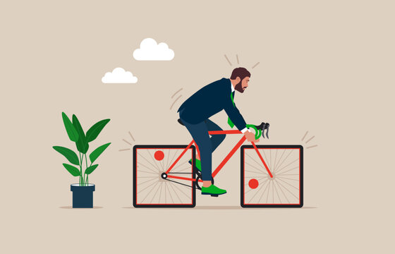 Bicycle square wheels. Effort business. Flat vector illustration.
