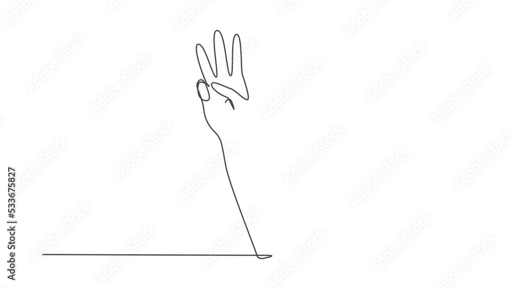 Aufkleber self drawing animation of single line draw third symbol. number three hand count. learn count number
