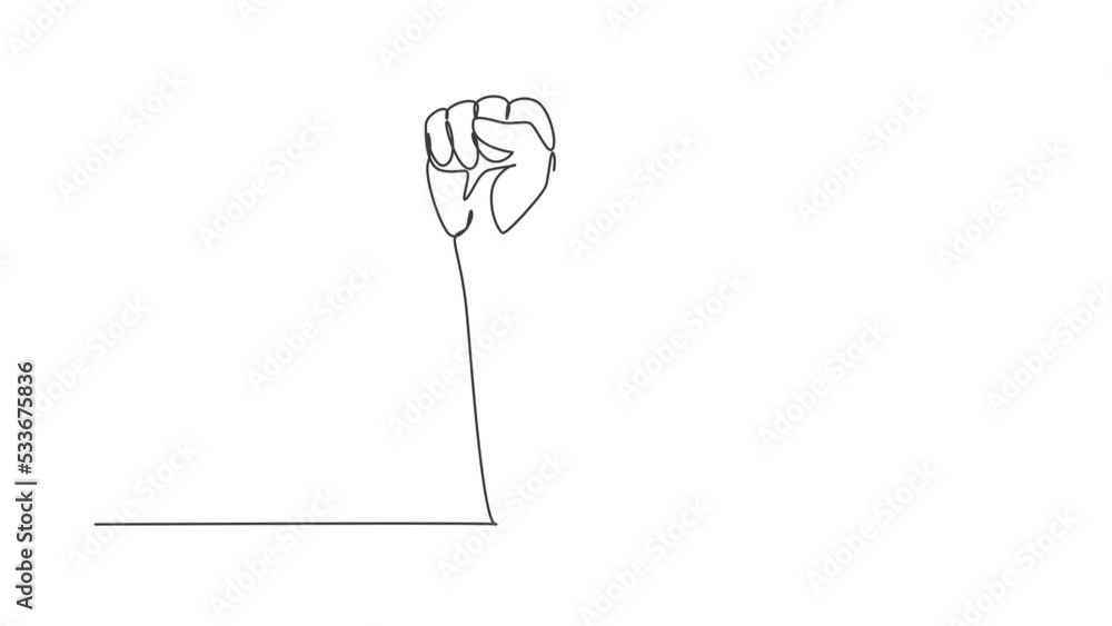 Aufkleber animated self drawing of continuous line draw victory hand symbol. zero hand count. learn to count n