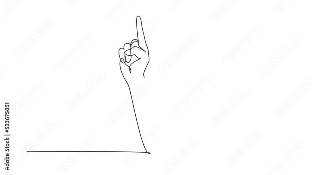 Poster animated self drawing of single continuous line draw symbol of victory or champion. number one hand 