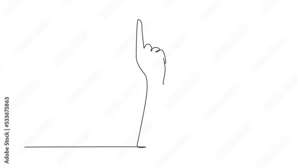 Poster animated self drawing of continuous line draw symbol of victory. number one hand count. learn to cou