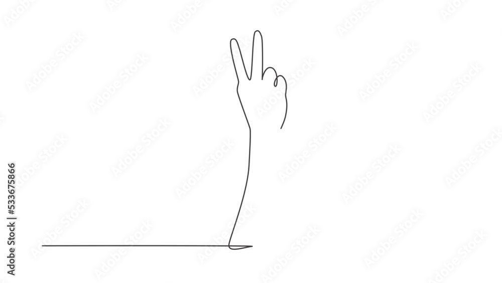 Aufkleber animated self drawing of single continuous line draw symbol of peace. number two hand count. learn t
