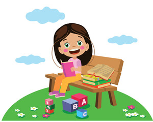 Obraz na płótnie Canvas cute happy kids reading book