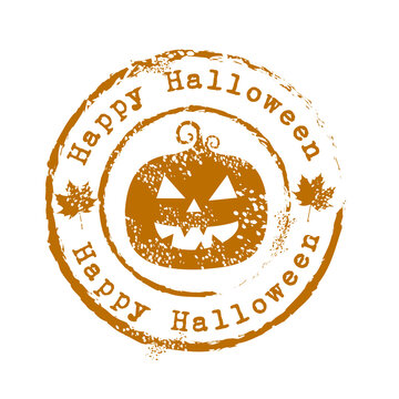 Beautiful grungy Halloween postal rubber stamp with pumpkin vector