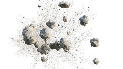 Fototapeta flying debris with dust on black background obraz