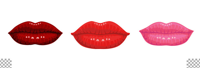 Woman mouth illustration set transparent background solid color lipstick color closed mouth basic type