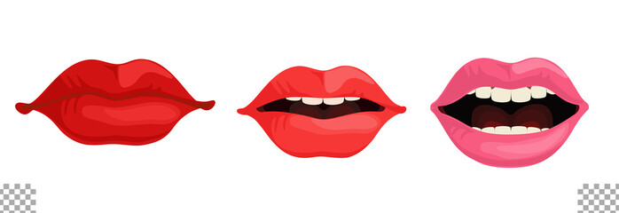 Woman Mouth Illustration Set Transparent Background Solid Color Sexy Lips