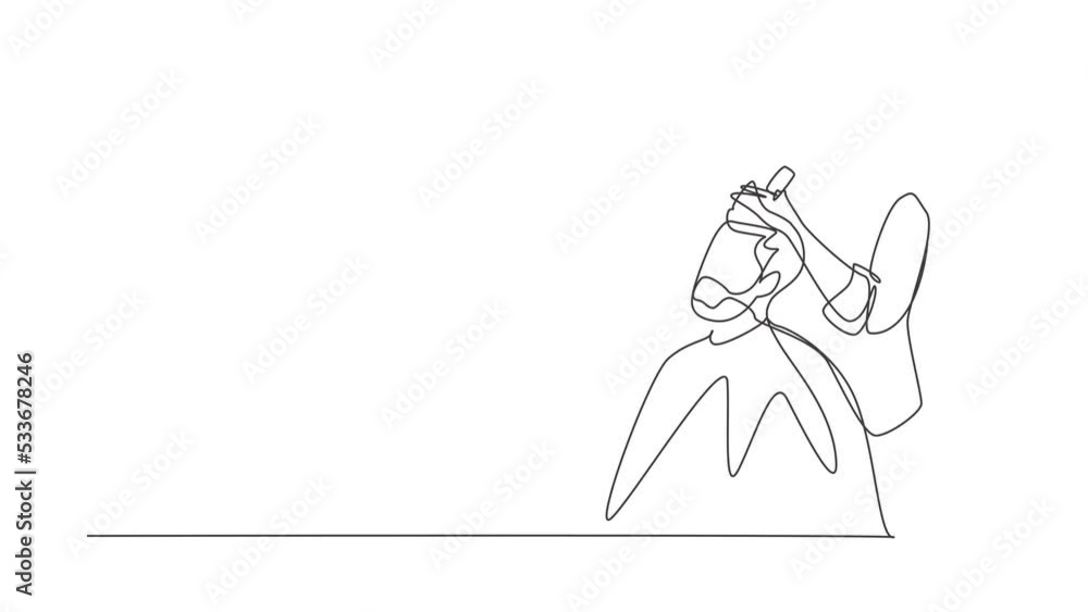 Aufkleber animated self drawing of continuous line draw handsome bearded man is looking forward while having h