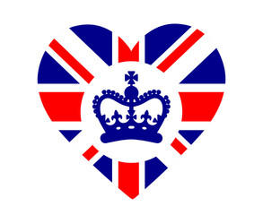 British United Kingdom Flag Heart With a Blue Crown National Europe Emblem Icon Vector Illustration Abstract Design Element