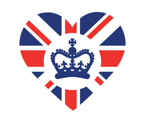 British United Kingdom Flag Heart With a Blue Crown National Europe Emblem Icon Vector Illustration Abstract Design Element