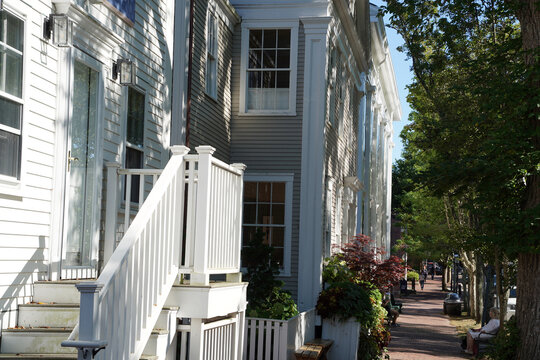 Nantucket Village Old Houses View On Sunny Day