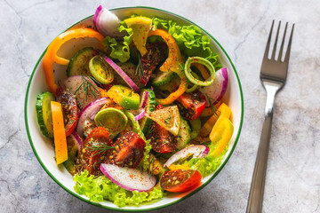 healthy vegan vegetable salad closeup