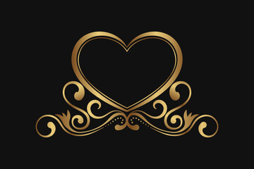 vintage border logo, heart shape, gold ornament