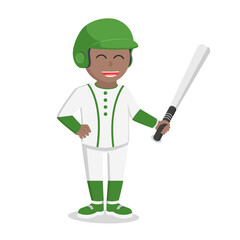Baseball player african holding baseball bat design character on white background