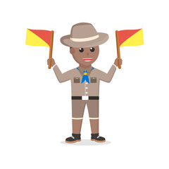 boy scout african doing semaphore design character on white background