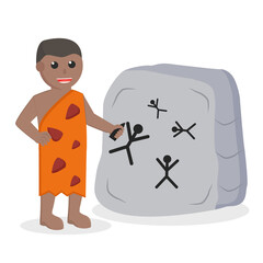 Cave Man african Write On Stone  With Charcoal design character on white background