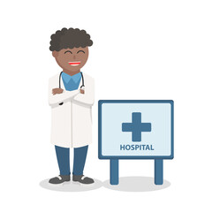 doctor African with hospital sign design character on white background