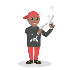 Gangster holding double gun design character on white background
