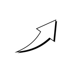 Icono de flecha estilo curva con sombra negro. Ilustración vectorial