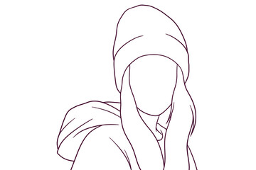 young girl with hoodie hand drawn style vector illustration