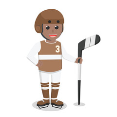 Hockey Player african holding stick hockey design character on white background