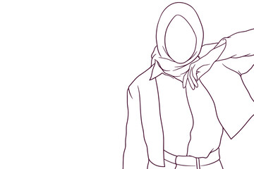 woman in hijab raise her hand hand drawn style vector illustration