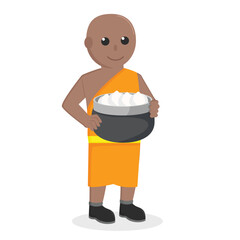 monk african holding meat bun design character on white background