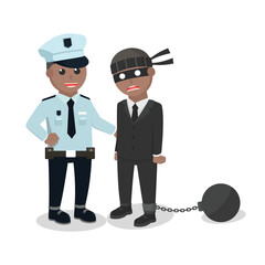 Police african Caught Thief design character on white background