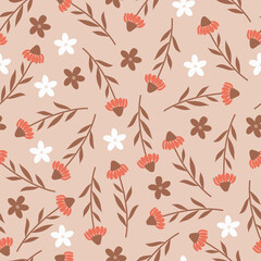 Artistic trendy ditsy floral vector seamless pattern design for textile and printing. Elegant repeat texture background of abstract flowers and leaves