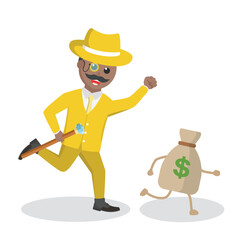 Rich african Man Chasing Money design character on white background