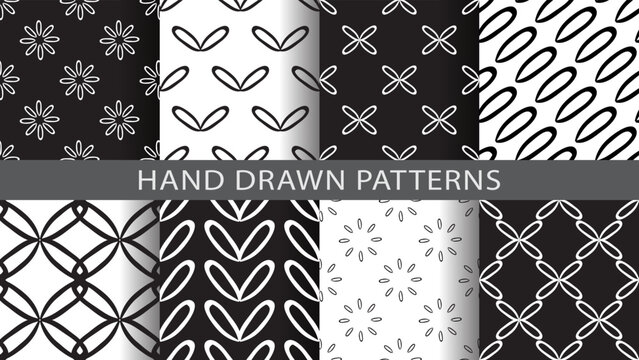 A set of hand drawn style abstract seamless repeat patterns
