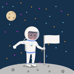 Spaceman african holding flag design character on white background