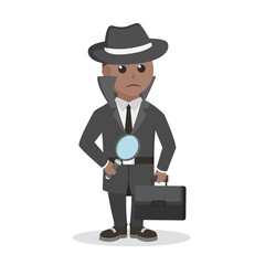 Spy african Hold Briefcase And Magnifying design character on white background