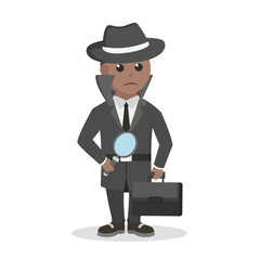 Spy african Hold Briefcase And Magnifying design character on white background