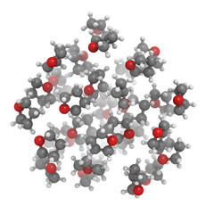 Tetrahydrofuran (THF) molecules, liquid sphere model.
