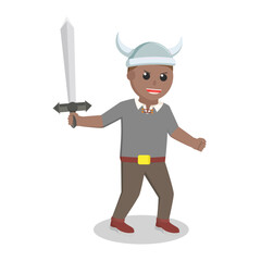 Viking african soldier with sword design character on white background