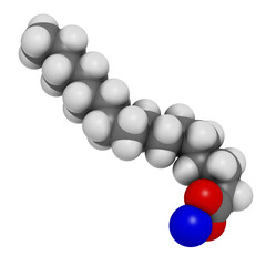 Sodium palmitate soap molecule. Prepared from palm oil by saponification.