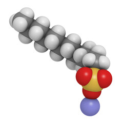 Sodium dodecyl sulfate (SDS) detergent molecule. Commonly used in soap.
