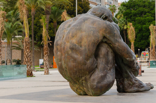 CARTAGENA, SPAIN - 12 SEPTEMBER 2022 Colossal sculpture El Zulo by Victor Ochoa, in the port of Cartagena, Spain, in tribute to the victims of terrorism
