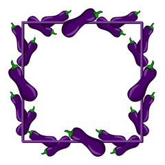 Square frame, purple ripe eggplant vegetables, copy space, cartoon-style vector