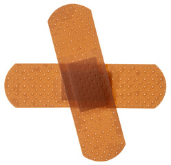 Medical adhesive bandage, two patch bandaids crossed