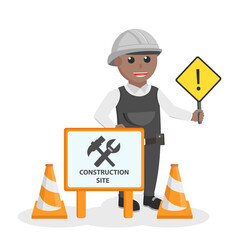 construction worker african Be Careful sign design character on white background