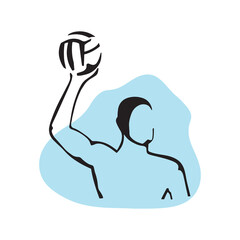 Water polo player. Hand drawn icon on blue background