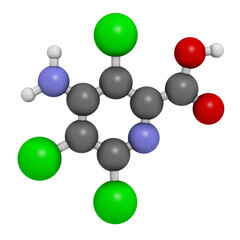Picloram herbicide molecule. 3D rendering.
