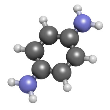 p-Phenylenediamine (PPD) hair dye molecule. Also precursor in polymer synthesis. Known contact allergen, possibly carcinogenic.