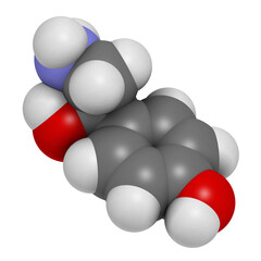 Octopamine stimulant drug molecule (sympathomimetic agent). 3D rendering.