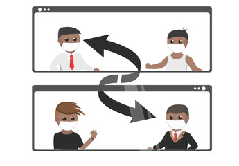 man african in white medical face mask vidio call design character on white background