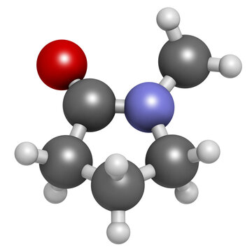 N-methyl-2-pyrrolidone (NMP) chemical solvent molecule.