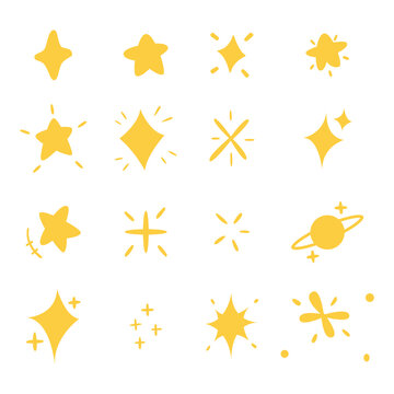 Set Of Hand Drawn Sparkle And  Starburst. Doodle Style. Vector Illustration.